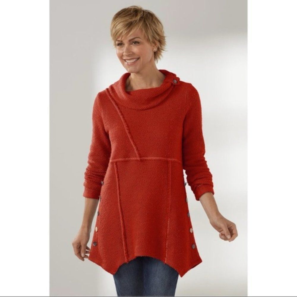 NWT Soft Surroundings Breakwater Pullover Tunic Sweater in Coral - XS